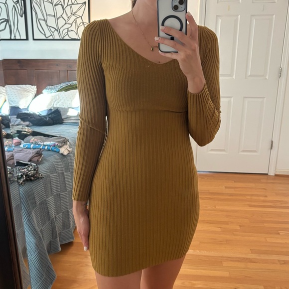 Anthropologie Mustard Mini Dress with open tie back - Picture 1 of 7